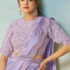 Violet Satin Silk Heavy Embroidered Ready To Wear Saree  25708 (1)