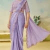 Violet Satin Silk Heavy Embroidered Ready To Wear Saree  25708