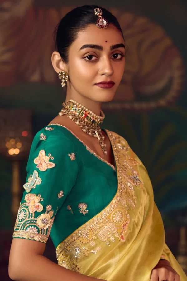 Yellow Heavy Embroidered Silk Saree 464 (1)