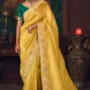 Yellow Heavy Embroidered Silk Saree 464