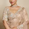 Champagne Gold Organza Crush Handwork Pre Stitched Saree   25816 (1)