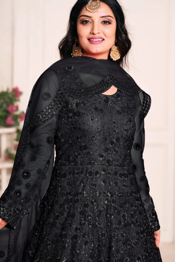 Black Net Embroidered Anarkali Gown 2101 2