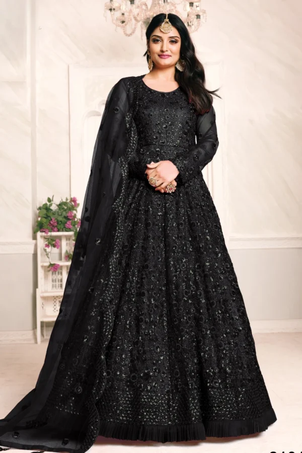 Black Net Embroidered Anarkali Gown
