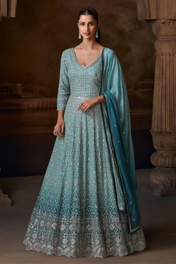 Blue Ombre Georgette Emboridered Gown 5785