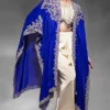 Cream Crepe Embroidered Skirt Top With Blue Cape 2683