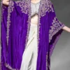 Cream Crepe Embroidered Skirt Top With Purple Cape 2681 (1)