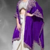 Cream Crepe Embroidered Skirt Top With Purple Cape 2681