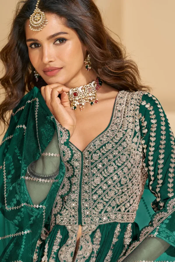 Green Heavy Embroiderd Chinon Anarkali Lehenga 1