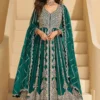 Green Heavy Embroiderd Chinon Anarkali Lehenga