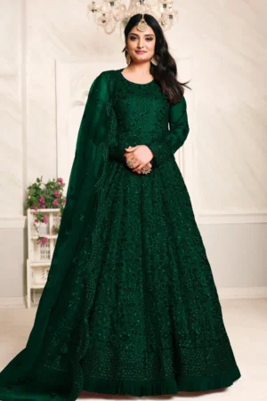 Green Net Embroidered Anarkali Gown 2102