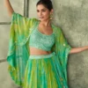 Green Tie Dye Georgette Mirror Work Lehenga 1002 1