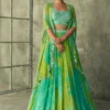 Green Tie Dye Georgette Mirror Work Lehenga 1002