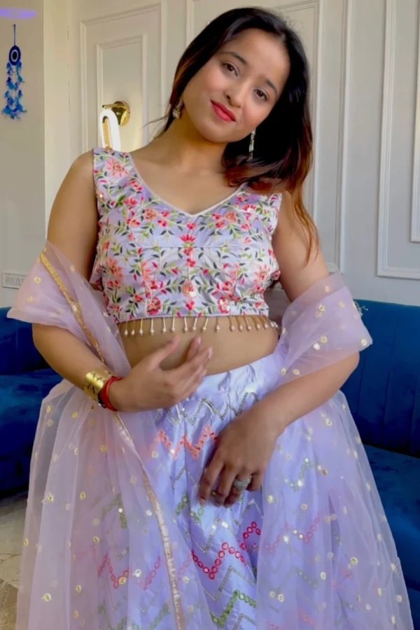 Lavendar Satin Silk Lehenga Choli (2)