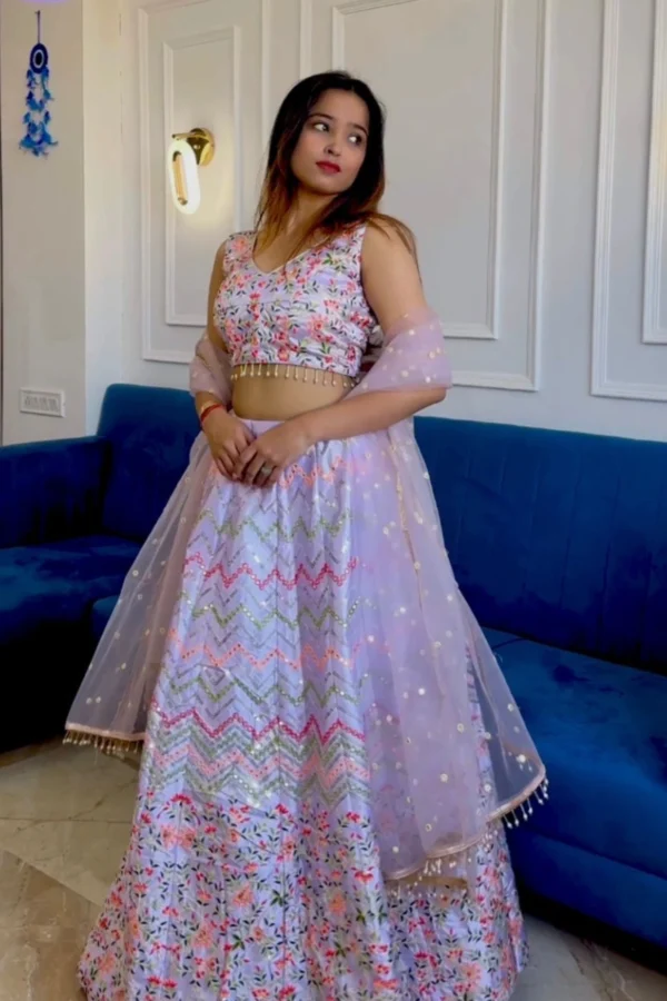 Lavendar Satin Silk Lehenga Choli