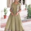 Mehendi Green Vichitra Silk Anarkali Gown With Jacket
