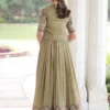 Mehendi Green Vichitra Silk Anarkali Gown With Jacket (2)