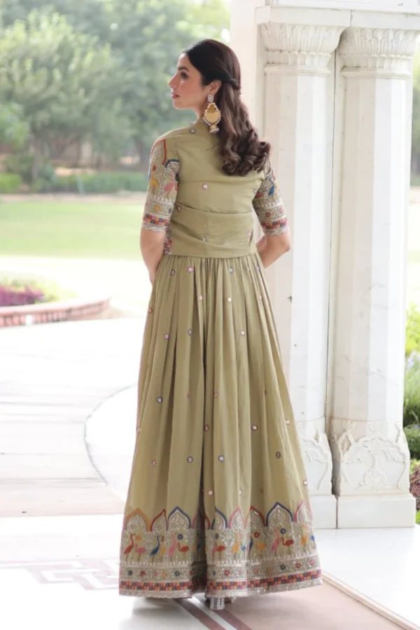 Mehendi Green Vichitra Silk Anarkali Gown With Jacket (2)