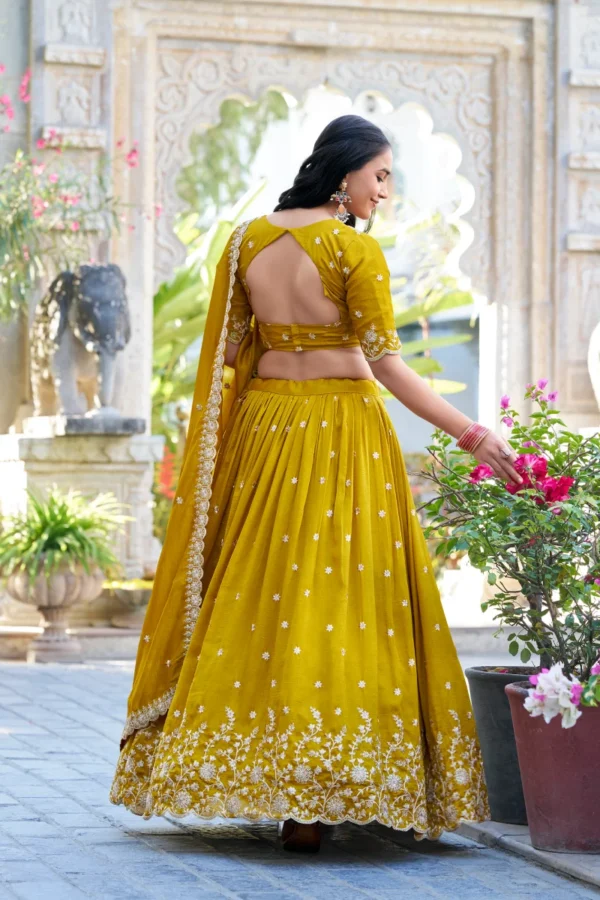 Olive Yellow Vichitra Silk Lehenga Choli (1)