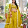 Olive Yellow Vichitra Silk Lehenga Choli