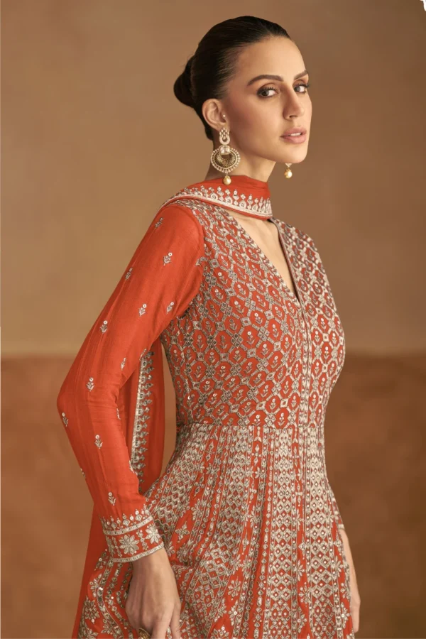 Orange Chinon Embroidered Anarkali Gown 7510E 1
