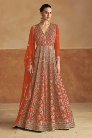 Orange Chinon Embroidered Anarkali Gown 7510E