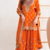 Orange Chinon Embroidered Palazzo Suit  