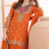 Orange Chinon Embroidered Palazzo Suit   (1)