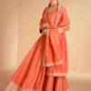 Orange Jacquard Silk Emnroidered Gown 29658