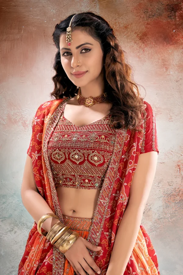 Orange Ombre Embroidered Chinon Lehenga Choli (1)