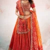 Orange Ombre Embroidered Chinon Lehenga Choli