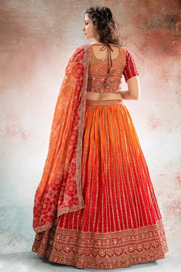 Orange Ombre Embroidered Chinon Lehenga Choli (2)