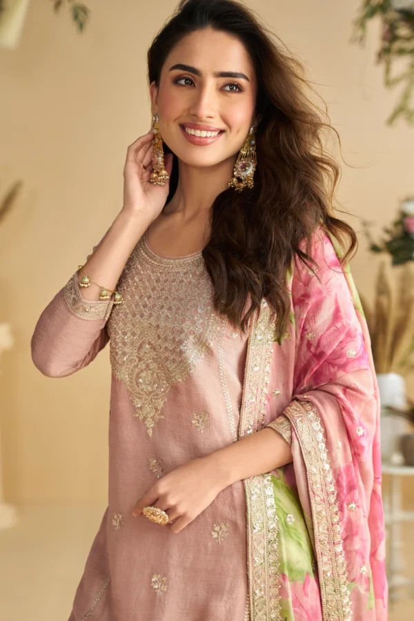 Pink Chinon Embroidered Palazzo Suit (1)