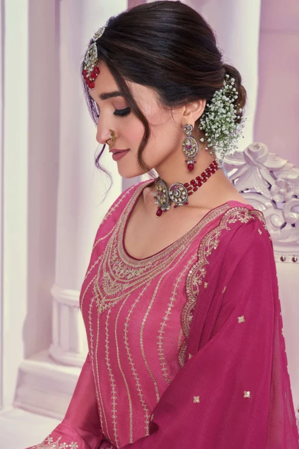 Pink Embroidered Chinon Palazzo Suit 28848 1