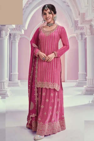 Pink Embroidered Chinon Palazzo Suit 28848