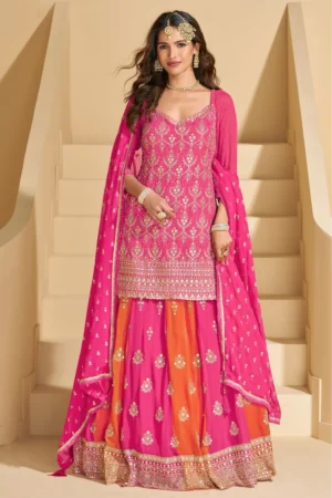 Pink Embroidered Georgette Lehenga Choli 5801