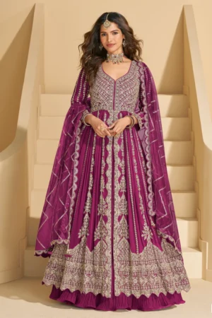 Pink Heavy Embroiderd Chinon Anarkali Lehenga