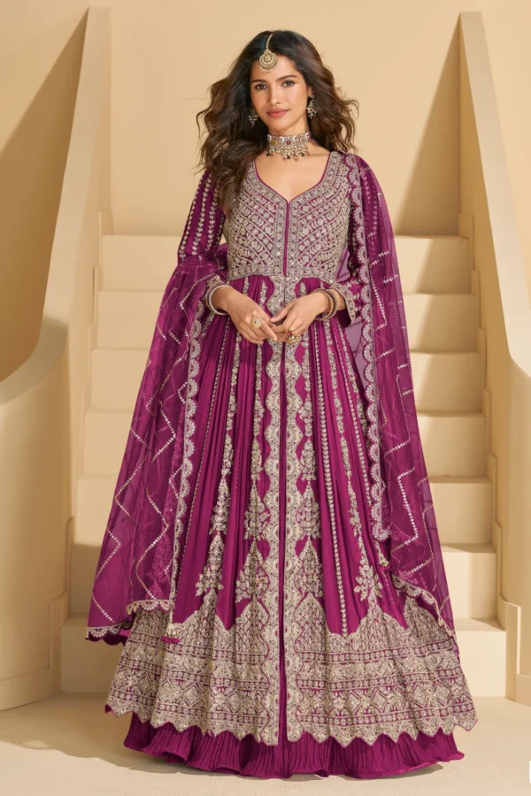 Pink Heavy Embroiderd Chinon Anarkali Lehenga