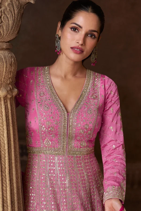 Pink Ombre Georgette Emboridered Gown 5786 1