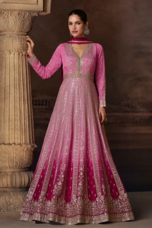 Pink Ombre Georgette Emboridered Gown5786