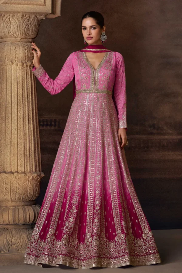 Pink Ombre Georgette Emboridered Gown5786