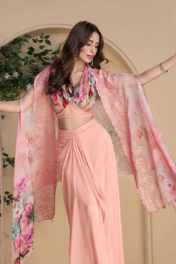 Pink Skirt With Embroidered Choli 10052 1