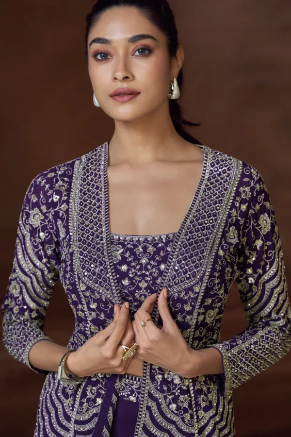 Purple Chinon Jakcket Palazzo Suit 1