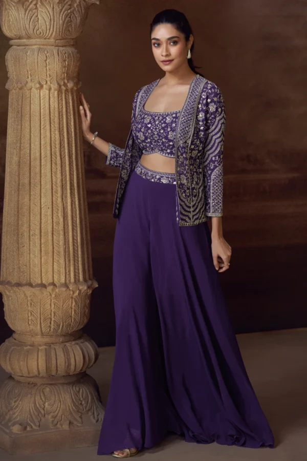 Purple Chinon Jakcket Palazzo Suit 5830 2