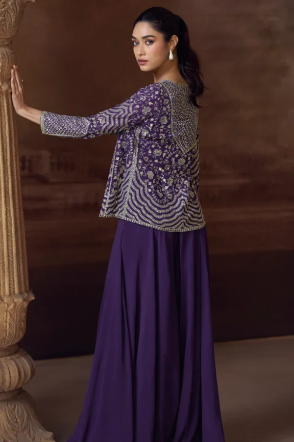 Purple Chinon Jakcket Palazzo Suit