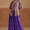 Purple Embroidered Chinon Jacket Palazzo Suit 7549C