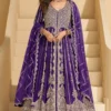 Purple Heavy Embroiderd Chinon Anarkali Lehenga