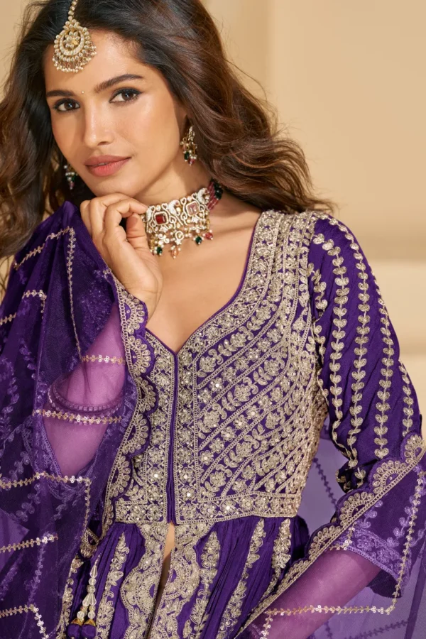Purple Heavy Embroiderd Chinon Anarkali Lehenga.1