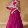 Rani Pink Chinon Lehenga Choli With Embroidered Cape 5503