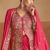 Red Embroidered Chinon Jacket Palazzo Suit 7549A 1