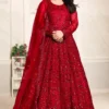 Red Net Embroidered Anarkali Gown 2104